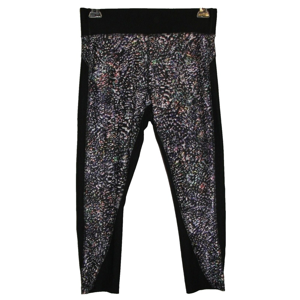 PBX Pro Womens Black Multi Color Abstract Print Capri Athletic Leggings Size L